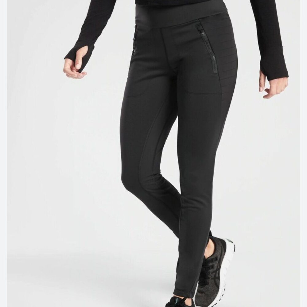 Athleta Peak Hybrid Fleece Tight Womens Small Black Pockets Quilted 511126